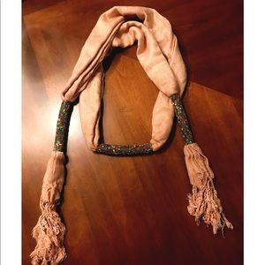 Peach Beaded Scarf Necklace with multicolor detail